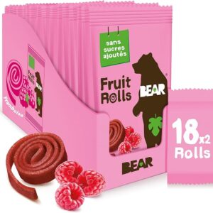 BEAR Fruit Rolls Raspberry Flavour | 100% Natural Ingredients | 18 x 20g